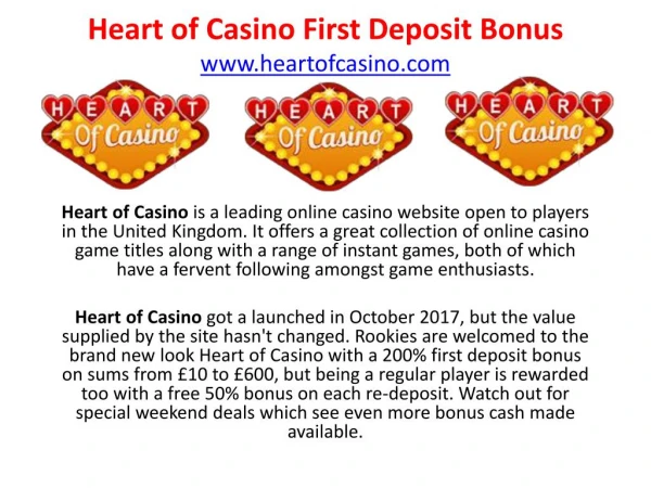 Heart of Casino First Deposit Bonus