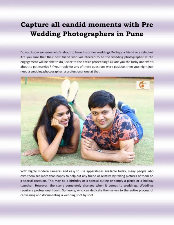 Capture all candid moments with pre wedding photographers in pune