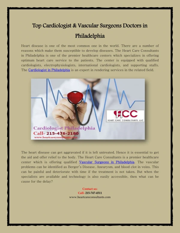 Top Cardiologist & Vascular Surgeons Doctors in Philadelphia