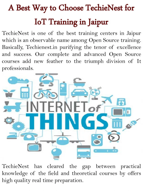 A Best Way to Choose TechieNest for IoT Training in Jaipur