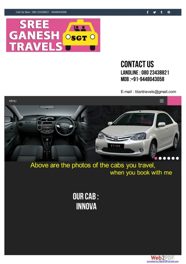 Innova hire Bangalore, Innova Cab Booking Bangalore