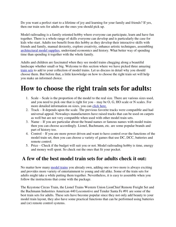 Train Sets for Adults Picking the Right Train Guide 2017