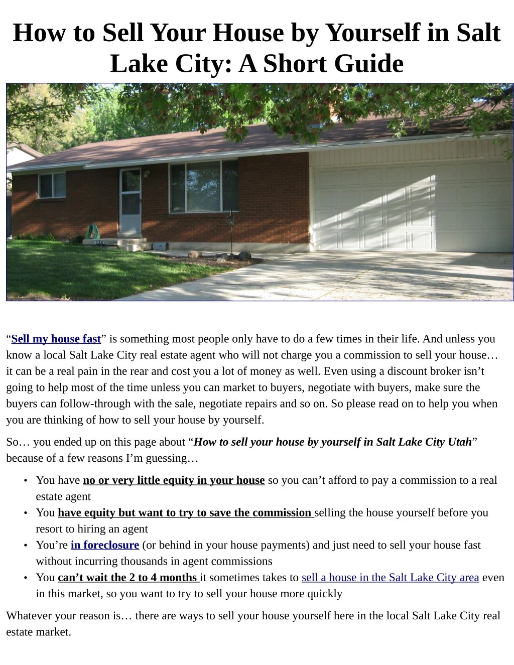 how to sell your house by yourself in salt lake
