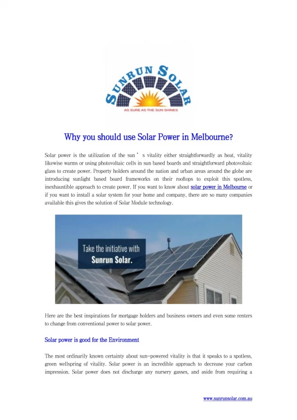 Why you should use Solar Power in Melbourne?