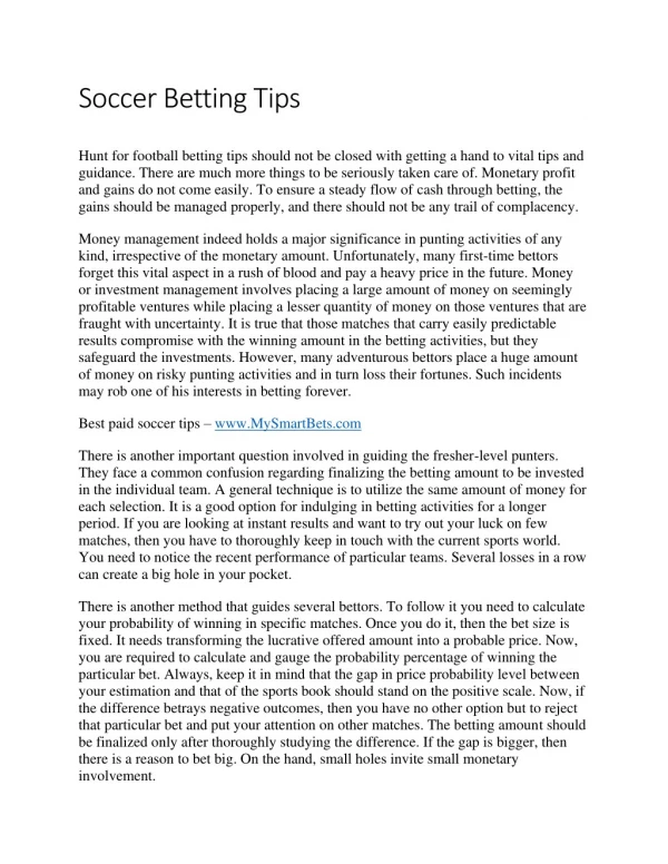 Soccer Betting Tips