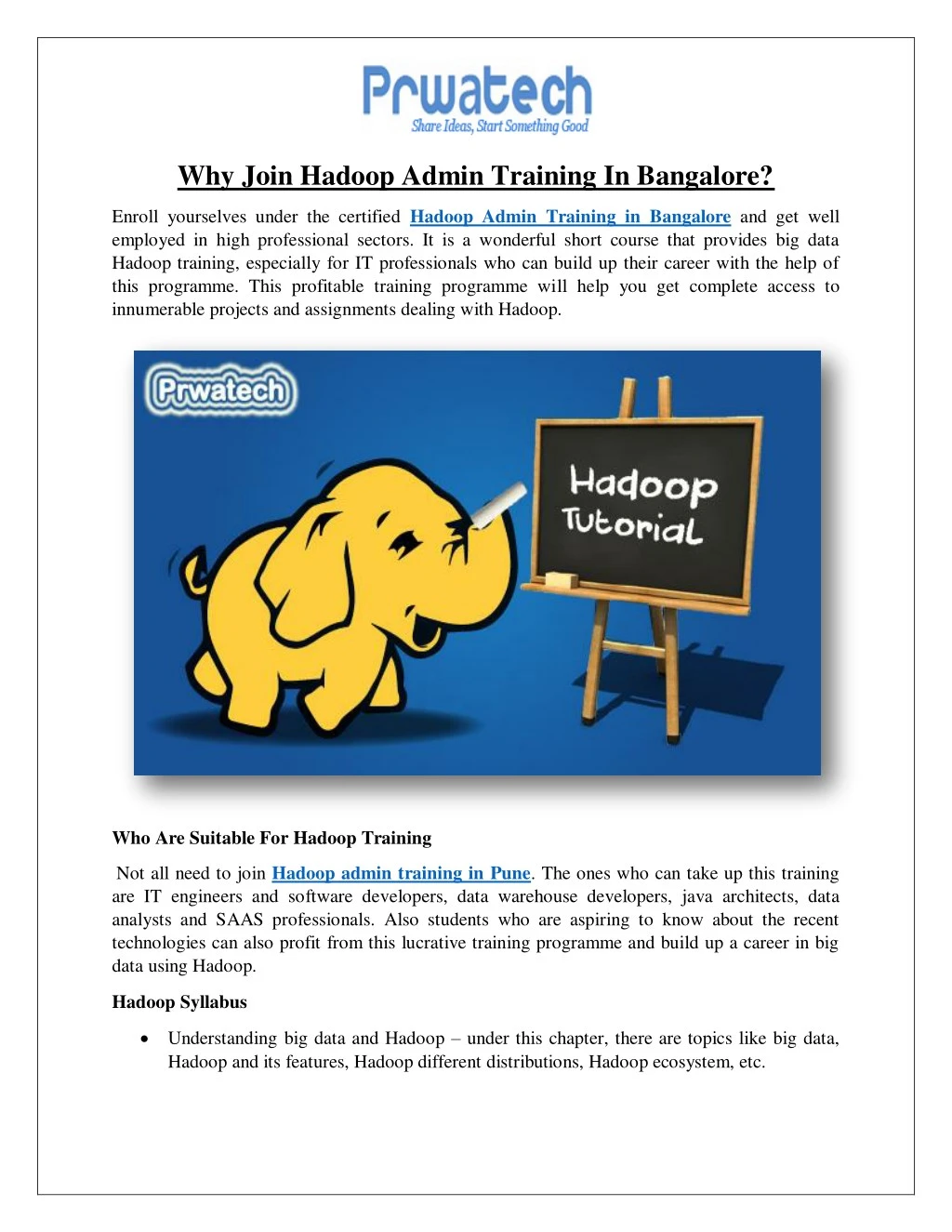 why join hadoop admin training in bangalore