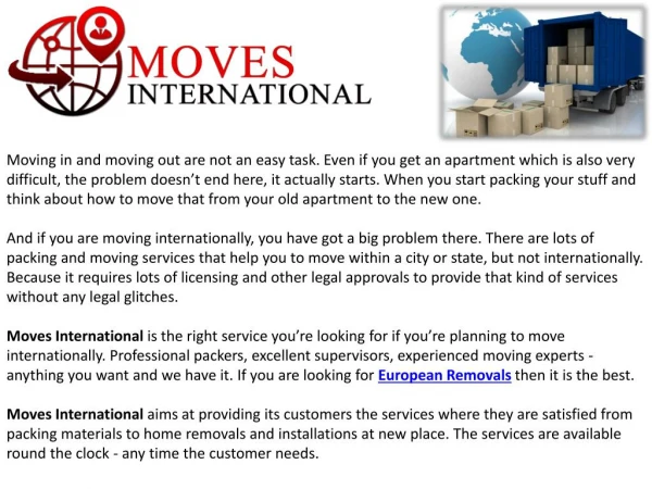 Best European Removals Cost with Moves International
