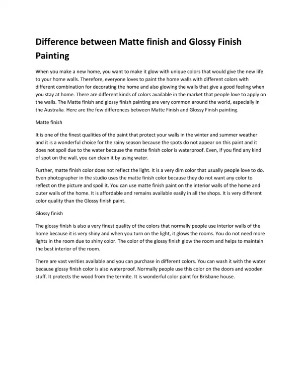 Difference between Matte finish and Glossy Finish Painting