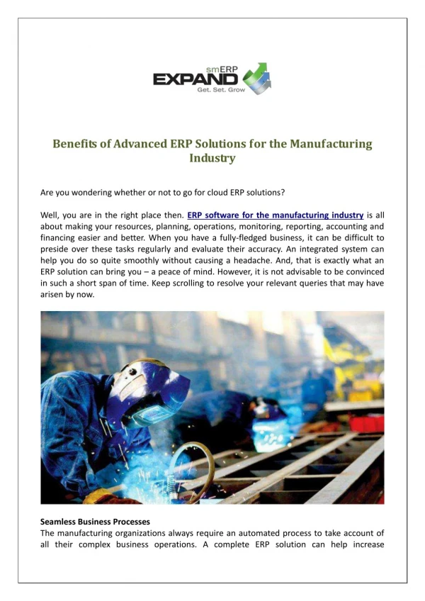 Benefits of Advanced ERP Solutions for the Manufacturing Industry