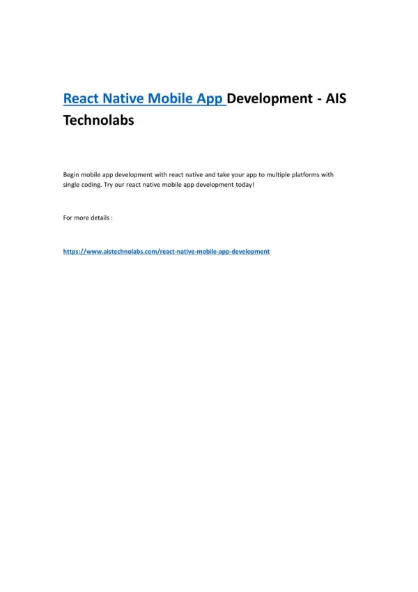 React Native Mobile App Development - AIS Technolabs