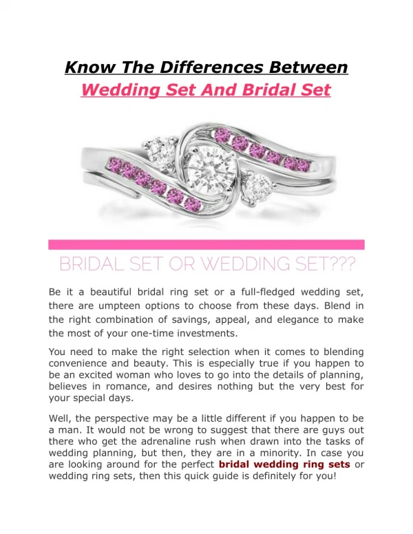 Know The Differences Between Wedding Set And Bridal Set