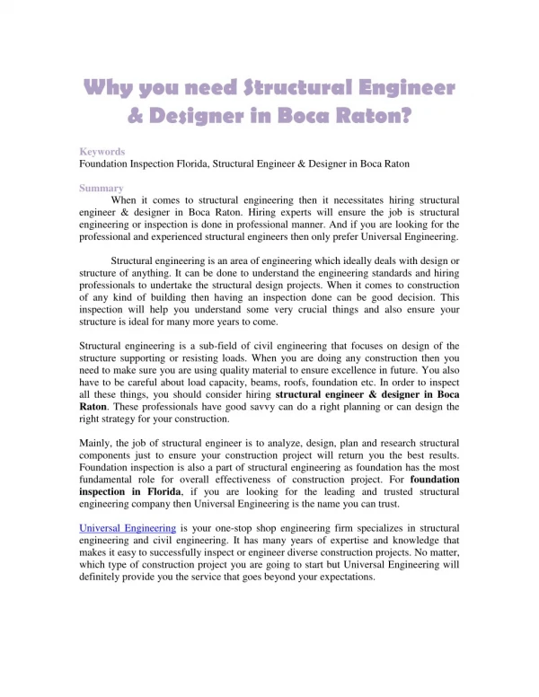 Why you need Structural Engineer & Designer in Boca Raton?