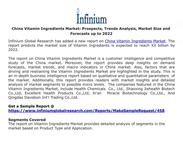 China Vitamin Ingredients Market Prospects, Trends Analysis, Market Size and Forecasts up to 2022