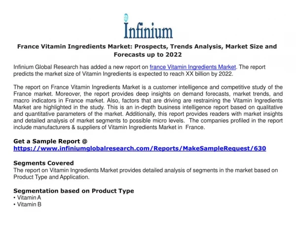 France Vitamin Ingredients Market Prospects, Trends Analysis, Market Size and Forecasts up to 2022