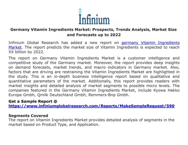 Germany Vitamin Ingredients Market Prospects, Trends Analysis, Market Size and Forecasts up to 2022