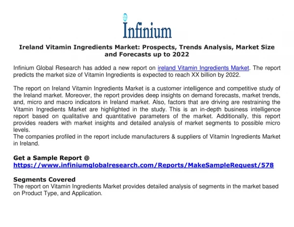Ireland Vitamin Ingredients Market Prospects, Trends Analysis, Market Size and Forecasts up to 2022