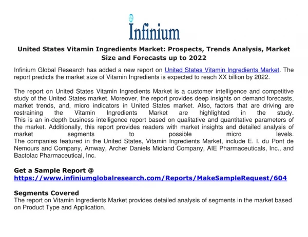 United States Vitamin Ingredients Market Prospects, Trends Analysis, Market Size and Forecasts up to 2022