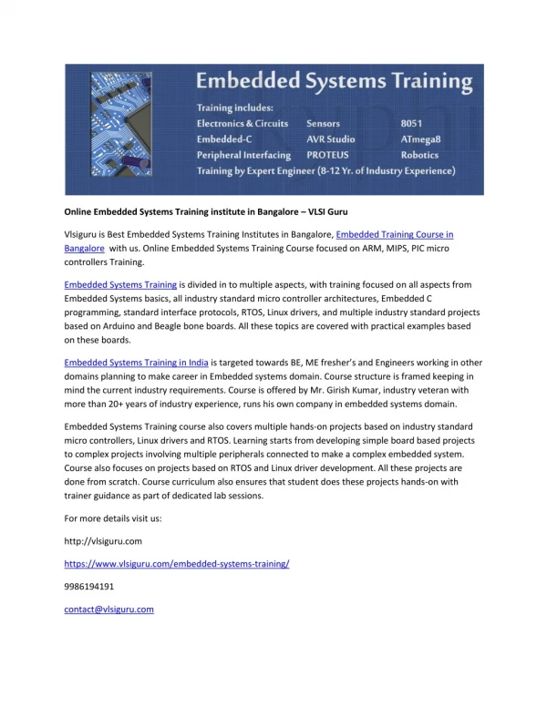 Online Embedded Systems Training institute in Bangalore – VLSI Guru