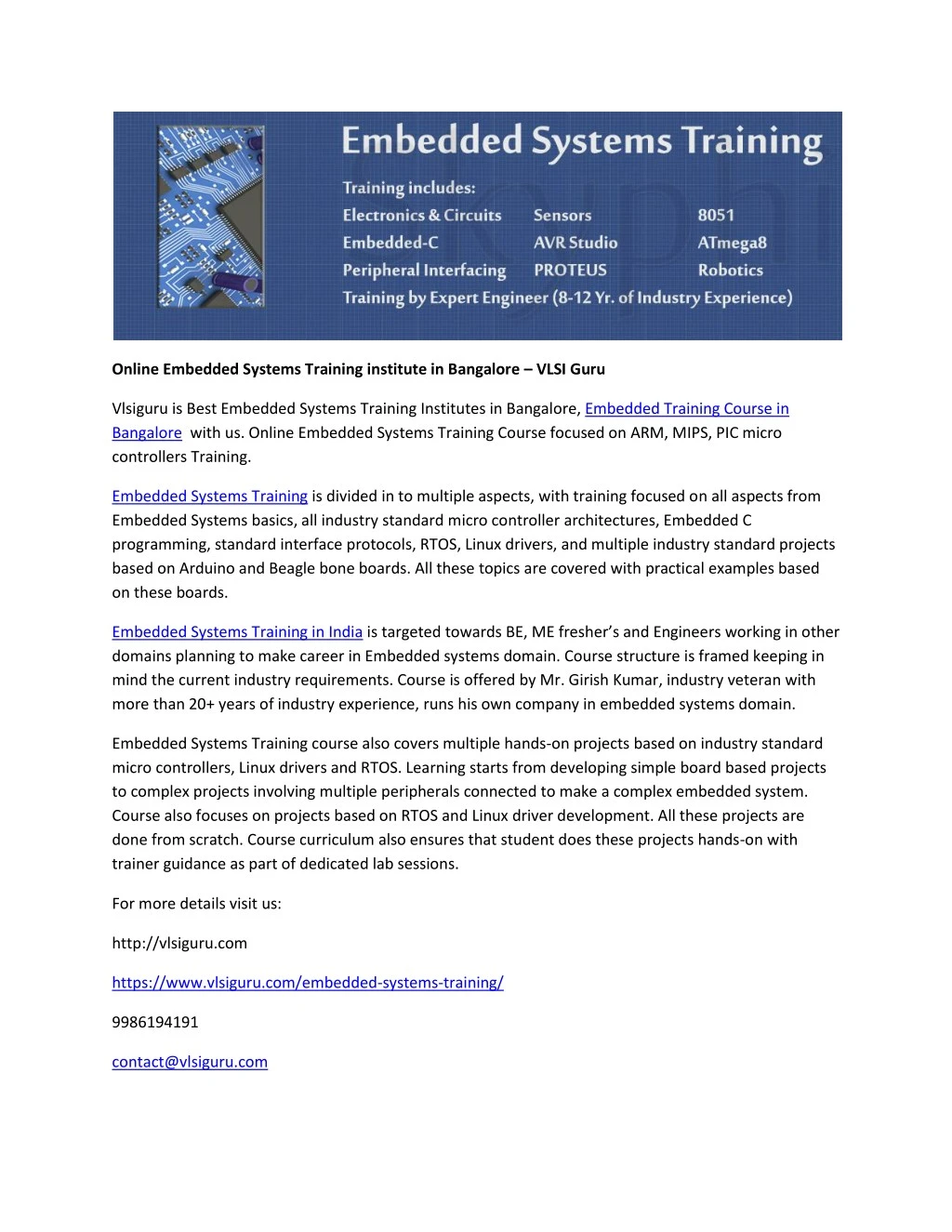 online embedded systems training institute