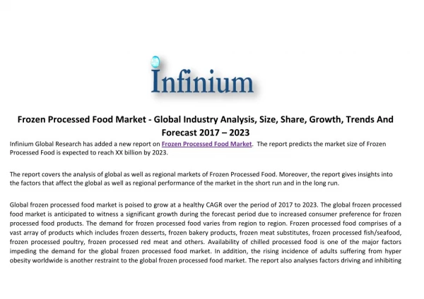 Frozen Processed Food Market