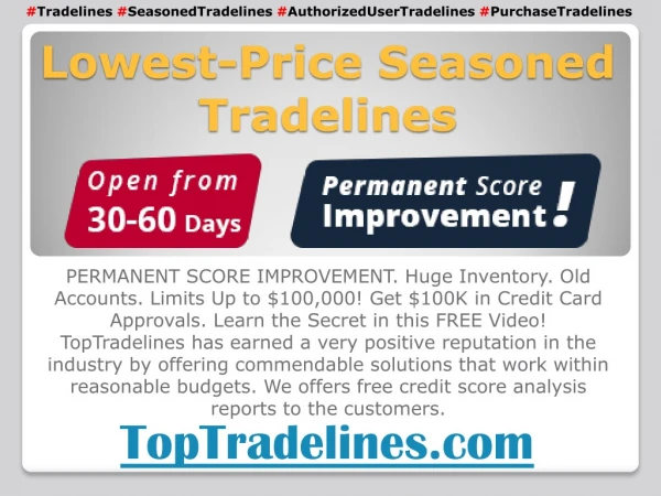 Lowest-Price Seasoned Tradelines - TopTradelines.com