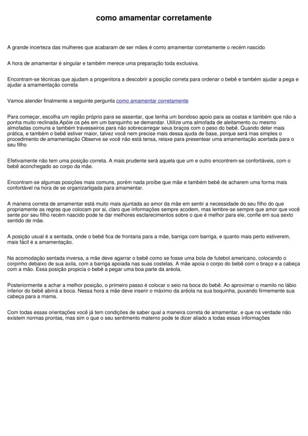 como amamentar corretamente