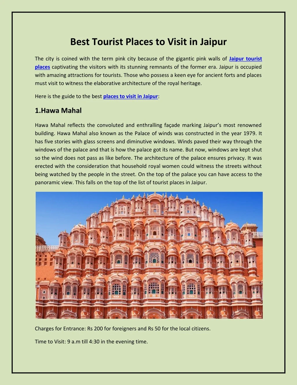 best tourist places to visit in jaipur
