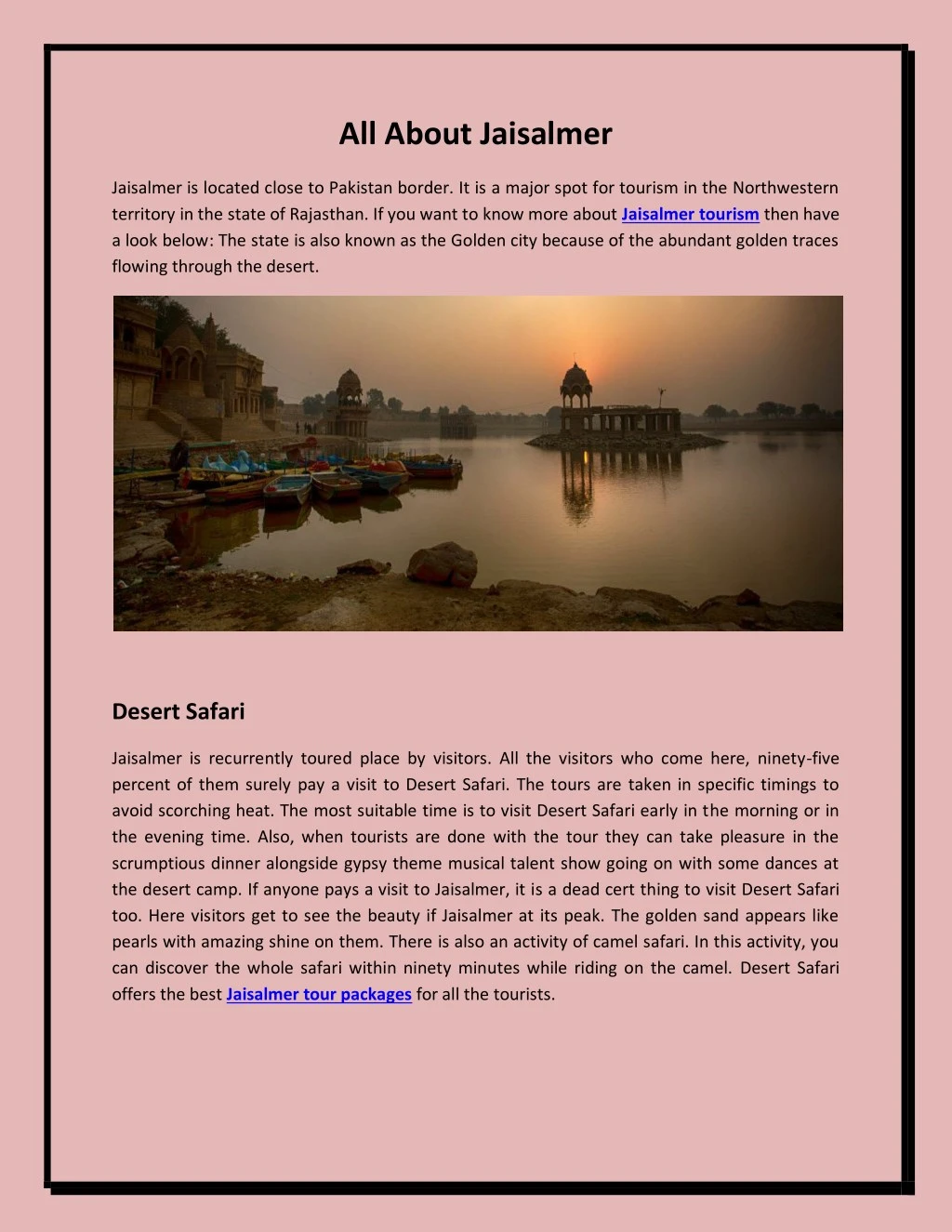 all about jaisalmer