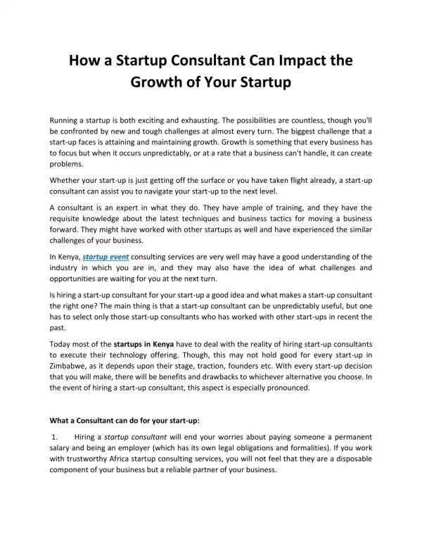 How a Startup Consultant Can Impact the Growth of Your Startup