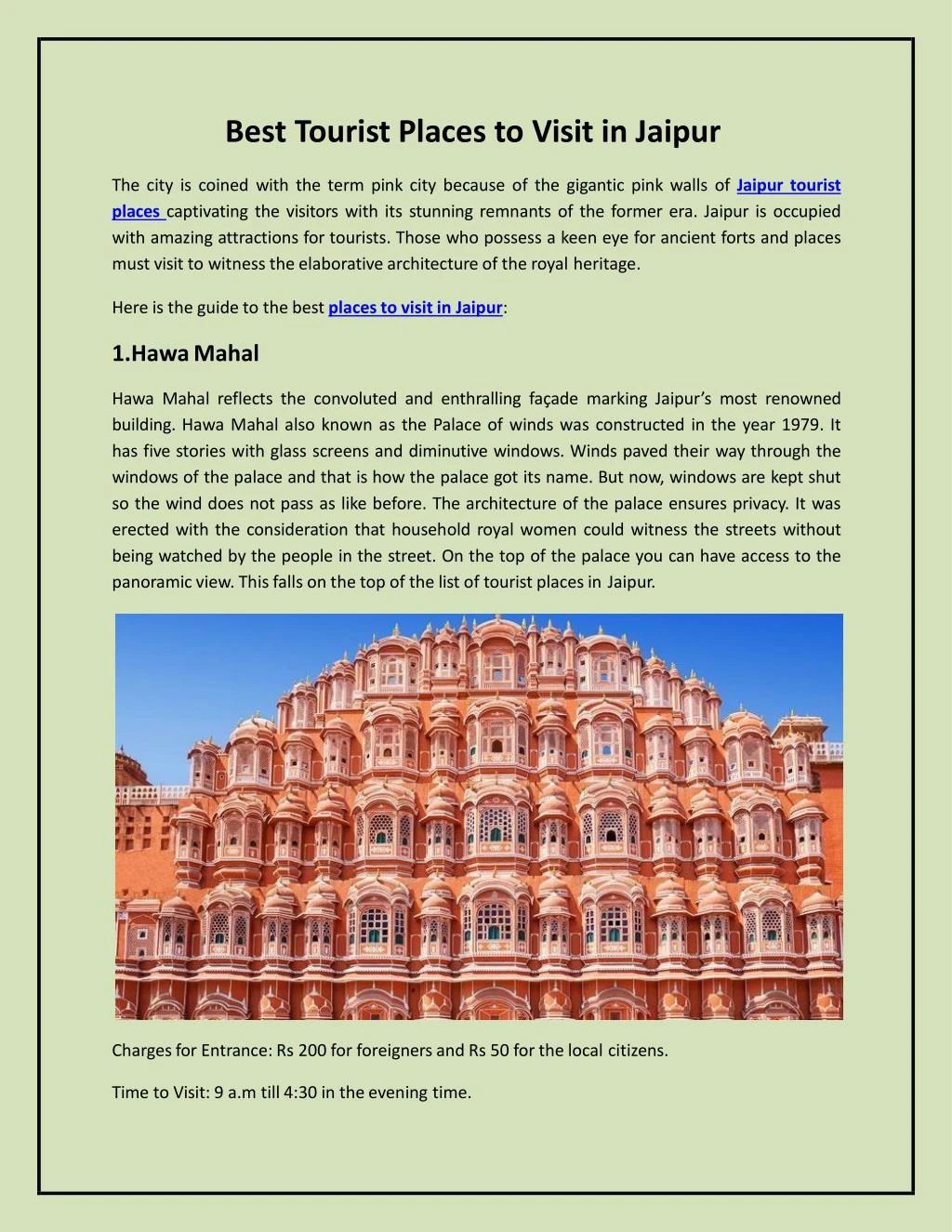 best tourist places to visit in jaipur the city