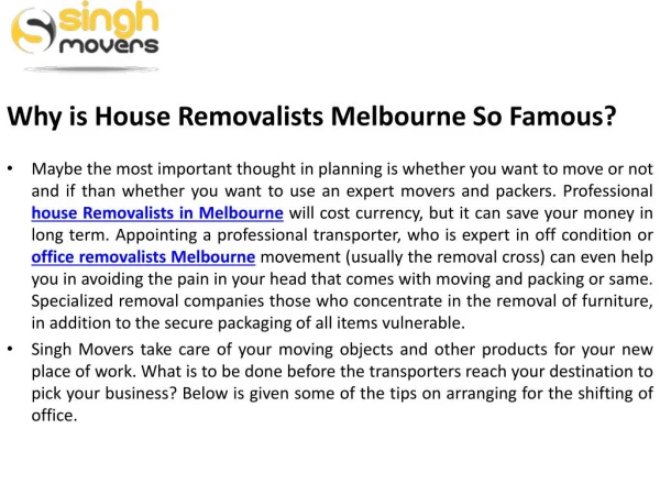 Why is House Removalists Melbourne So Famous