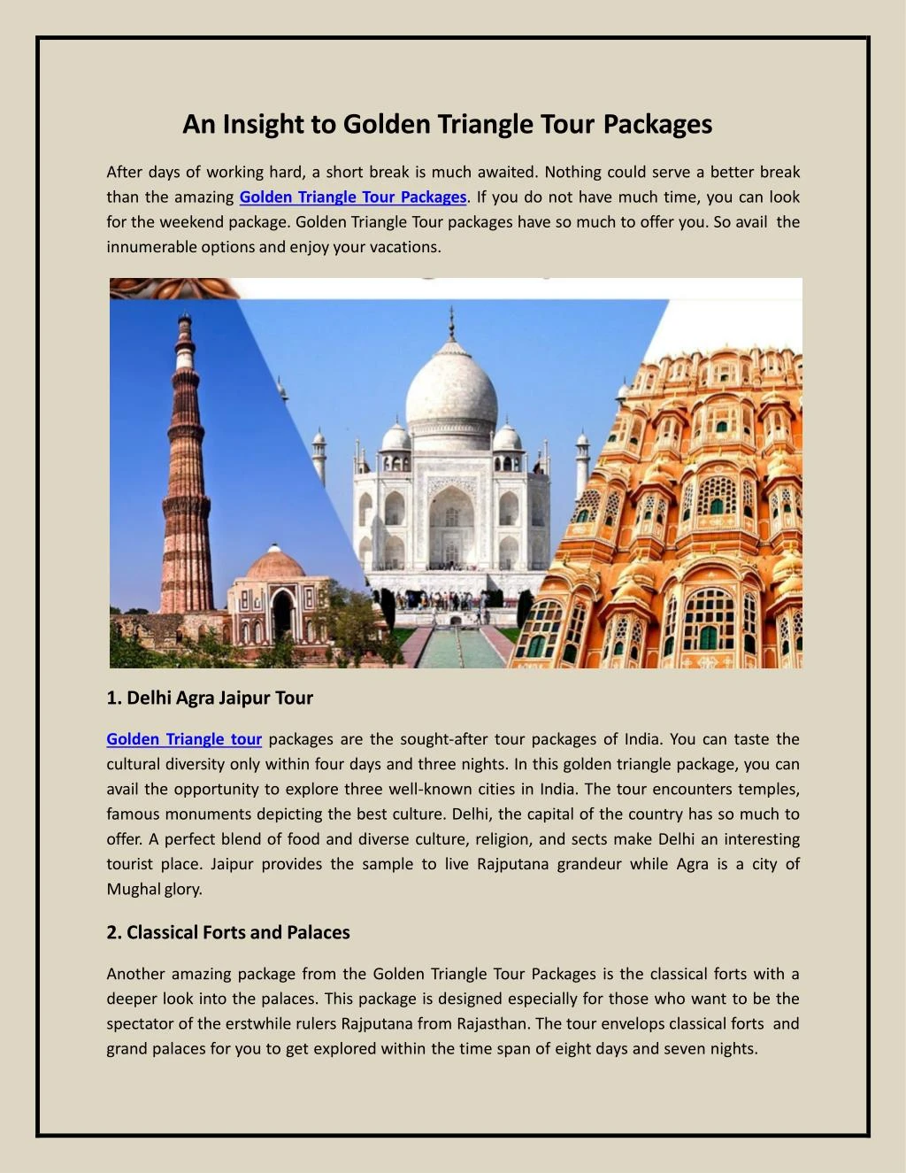 an insight to golden triangle tour packages after