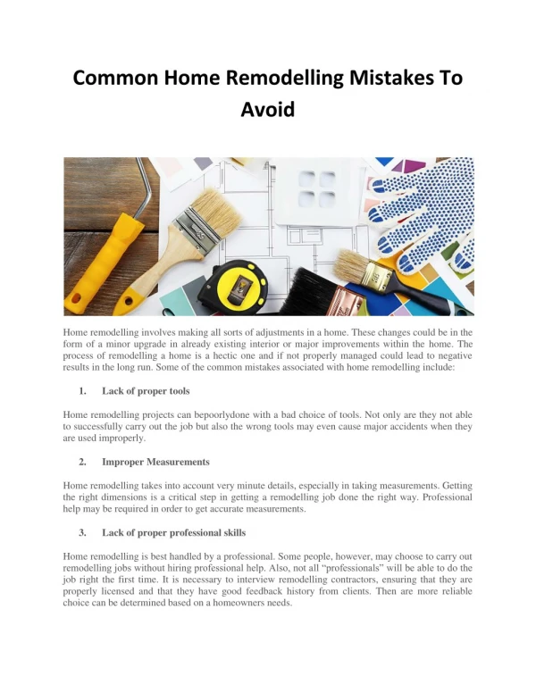 Common Home Remodelling Mistakes To Avoid