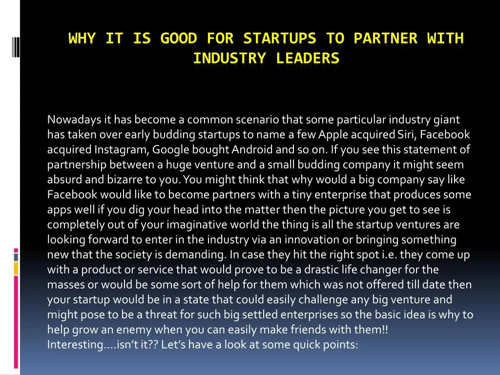 why it is good for startups to partner with industry leaders