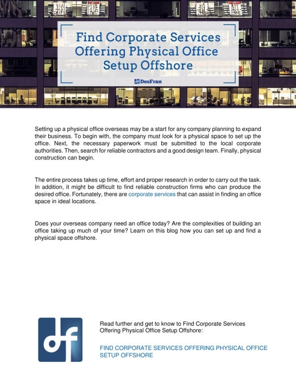 Find Corporate Services Offering Physical Office Setup Offshore