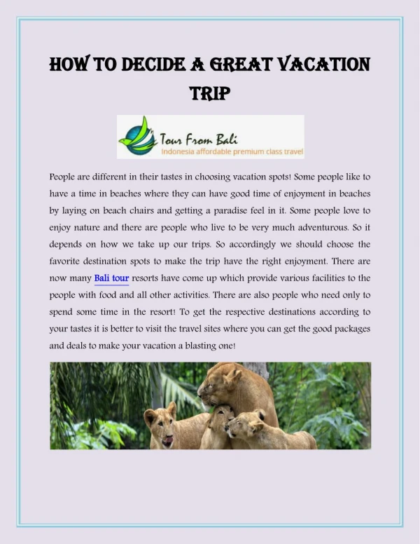 How to decide a great vacation trip