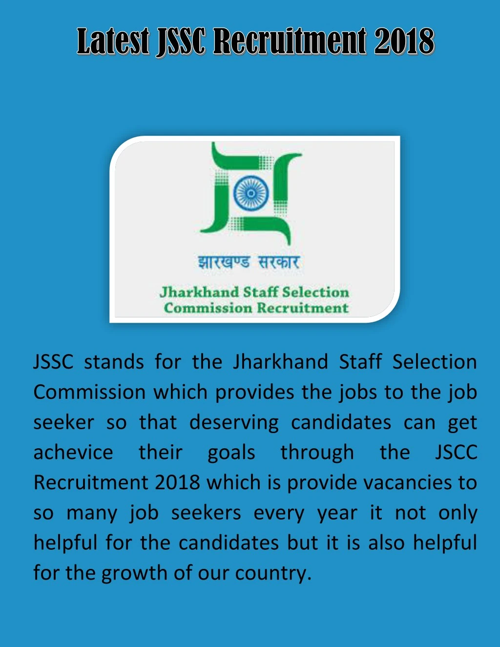jssc stands for the jharkhand staff selection