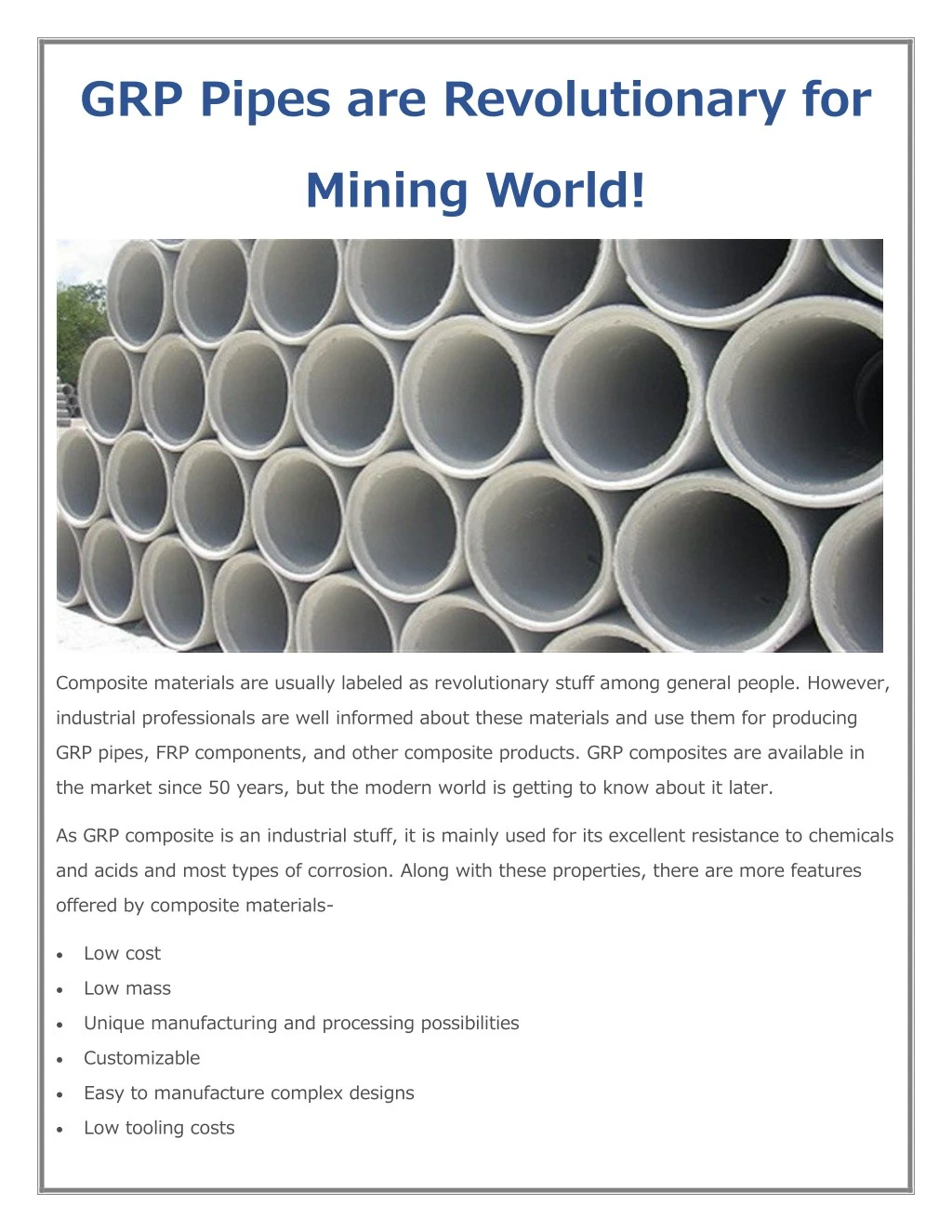 grp pipes are revolutionary for mining world