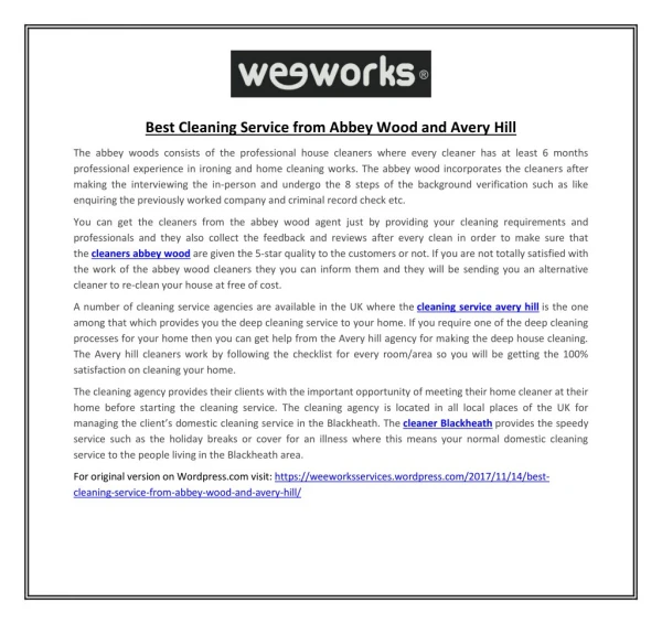 Best Cleaning Service from Abbey Wood and Avery Hill