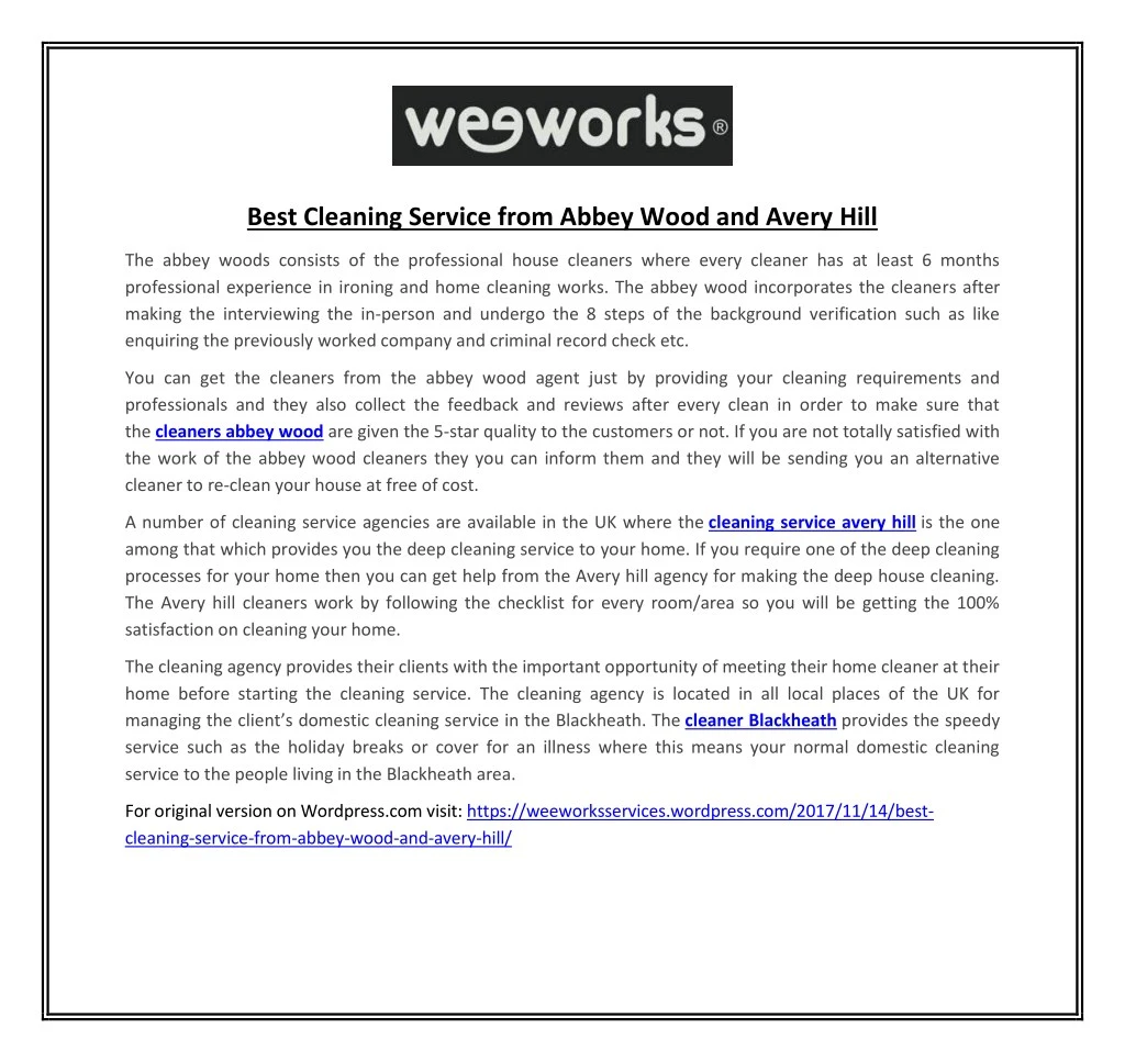 best cleaning service from abbey wood and avery