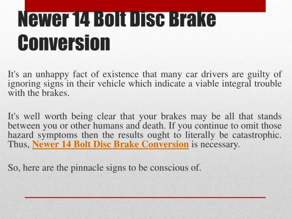 Newer 14 Bolt Disc Brake Conversion