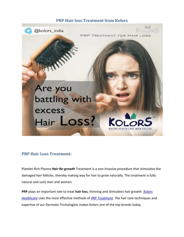 PRP for Hair loss treatment from Kolors