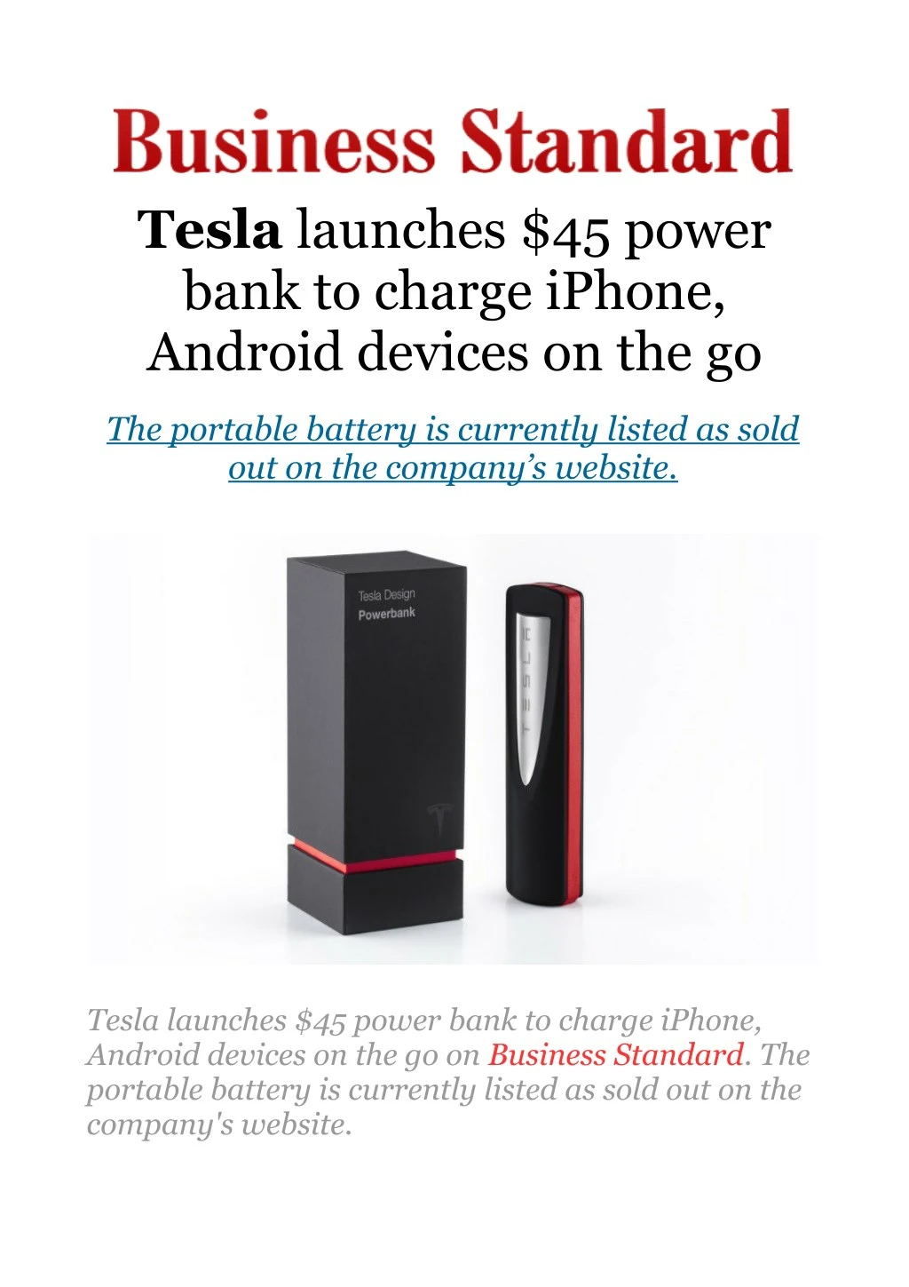 tesla launches 45 power bank to charge iphone