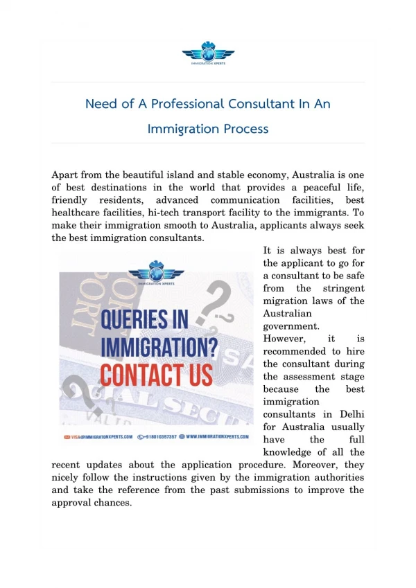 Need Of A Professional Consultant In An Immigration Process