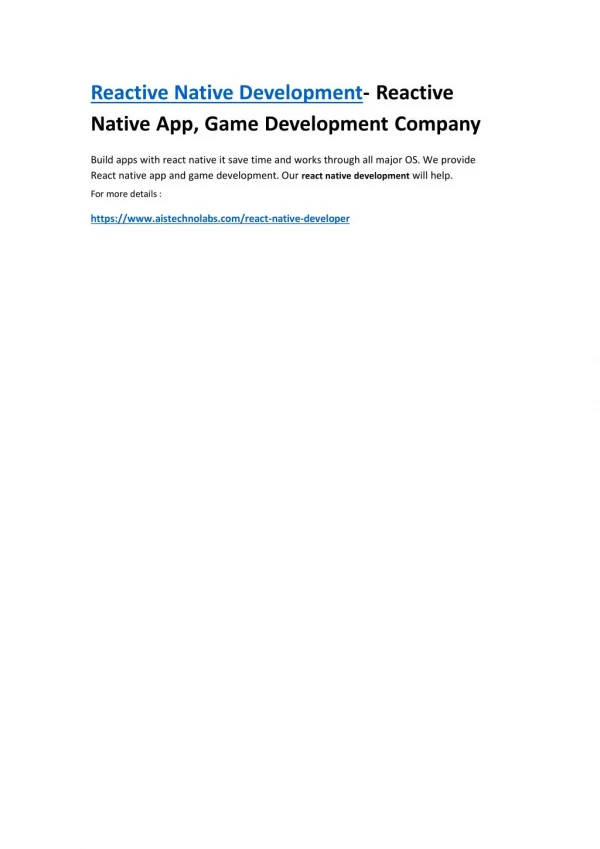 Reactive Native Development - Reactive Native App, Game Development Company