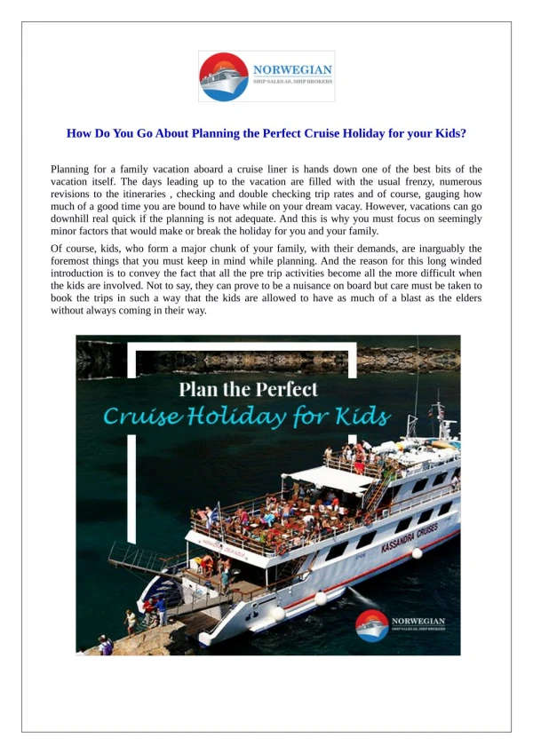 How Do You Go About Planning the Perfect Cruise Holiday for your Kids?