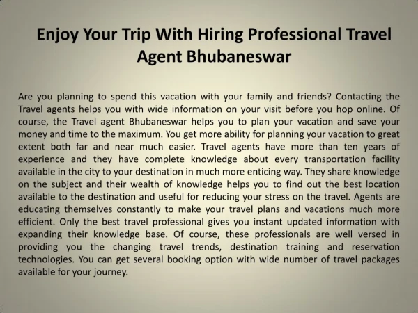 Enjoy Your Trip With Hiring Professional Travel Agent Bhubaneswar