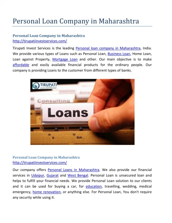 Personal Loan Company in Maharashtra