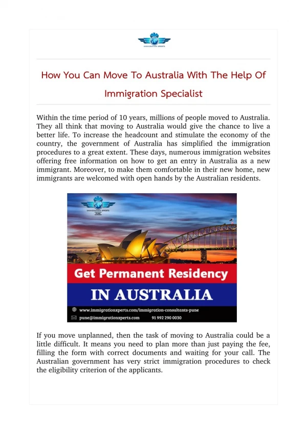 How You Can Move To Australia With The Help Of Immigration Specialist