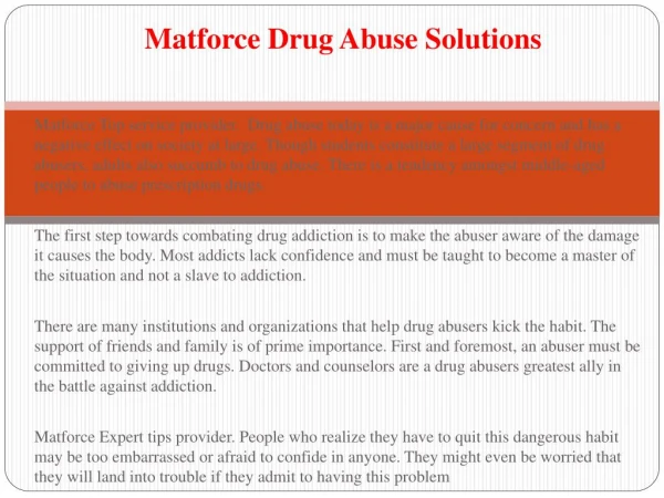 Matforce The Perils of Youth Substance Abuse